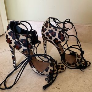 Steven Madden heels, size 7, leopard print, tie up